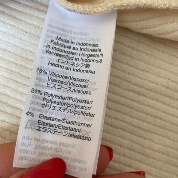 Madewell Cream Ribbed Mock Neck Bubble Sleeve Top - Picture 5 of 5